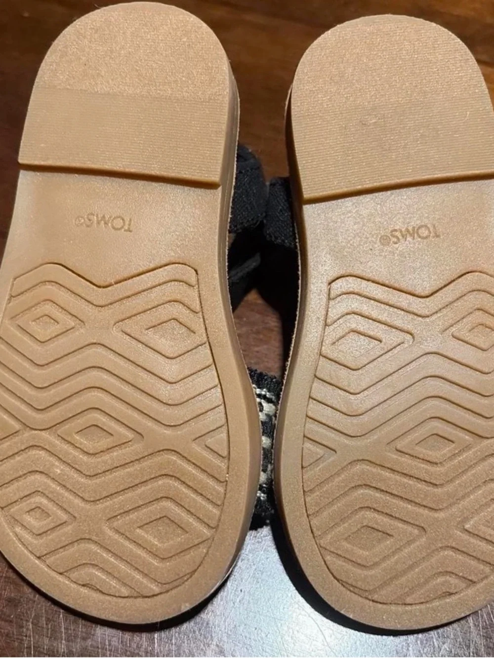 Toms Kids Black Strappy Sandals with Woven Cream Accent